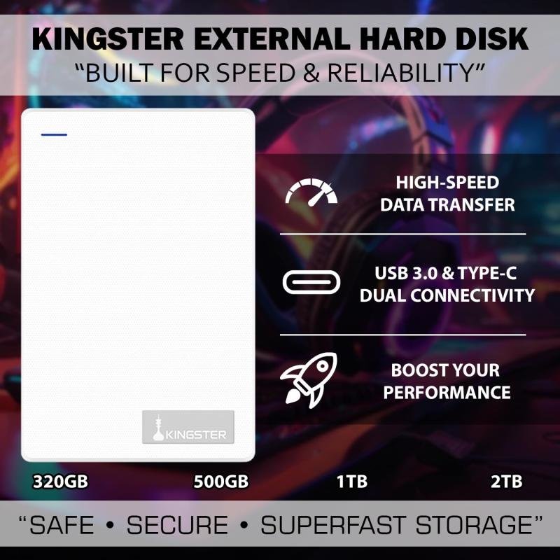 KINGSTER® External Hard Drive – White